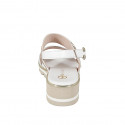 Woman's sandal with 2 bands and buckle in white leather and spotted suede, wedge heel 4 - Available sizes:  32, 33, 34, 42, 43, 44, 45, 46