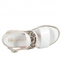 Woman's sandal with 2 bands and buckle in white leather and spotted suede, wedge heel 4 - Available sizes:  32, 33, 34, 42, 43, 44, 45, 46