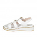 Woman's sandal with 2 buckles in white leather with wedge heel 3 - Available sizes:  32, 33, 34, 35, 42, 43, 44, 45, 46