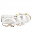 Woman's sandal with 2 buckles in white leather with wedge heel 3 - Available sizes:  32, 33, 34, 35, 42, 43, 44, 45, 46