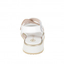 Sandalo da donna con elastico e chiusura a velcro in pelle bianca e cuoio e zeppa 3 - Misure disponibili: 32, 33, 34, 42, 43, 44, 45, 46