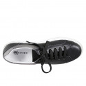 Woman's lace-up sneaker with removable insole in black and silver laminated leather wedge 3 - Available sizes:  43, 44, 45