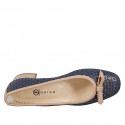Décolleté con fiocco da donna in pelle traforata blu e profili in pelle nude tacco 3 - Misure disponibili: 32, 33, 34, 35, 42, 43, 44, 45, 46