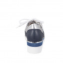 Chaussure pour femmes à lacets avec fermeture éclair en cuir bleu foncé, lamé argent et multicolore tissu avec talon compensé 4 - Pointures disponibles:  32, 33, 34, 35
