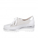 Woman's laced shoe with zipper in white, laminated silver leather, and multicolor fabric with wedge heel 4 - Available sizes:  32, 33, 34, 35