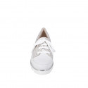 Woman's laced shoe with zipper in white, laminated silver leather, and multicolor fabric with wedge heel 4 - Available sizes:  32, 33, 34, 35