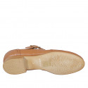 Ballerines pour femmes avec T-courroie et bout golf en cuir cognac talon 2 - Pointures disponibles:  32, 33, 34, 35, 42, 43, 44, 45, 46