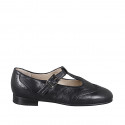 Woman's ballerina shoe with T-strap and wingtip in schwarzem leather heel 2 - Available sizes:  32, 33, 34, 35, 42, 43, 44, 45, 46