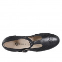 Woman's ballerina shoe with T-strap and wingtip in schwarzem leather heel 2 - Available sizes:  32, 33, 34, 35, 42, 43, 44, 45, 46