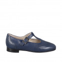 Ballerines pour femmes avec T-courroie et bout golf en cuir bleu foncé talon 2 - Pointures disponibles:  32, 33, 34, 35, 42, 43, 44, 45, 46