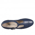 Bailarina para mujer con cinturón a charlestón y punta de ala en piel de color azul oscuro y con tacón 2 - Tallas disponibles:  32, 33, 34, 35, 42, 43, 44, 45, 46