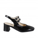 Slingback à bout rondu pour femmes style Mary Jane avec double courroie en cuir verni noir et talon 5 - Pointures disponibles:  32, 33, 34, 35, 42, 43, 44, 45