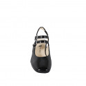 Woman's rounded-tip Slingback in Mary Jane style with double straps in black patent leather and heel 5 - Available sizes:  32, 33, 34, 35, 42, 43, 44, 45
