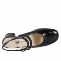 Woman's rounded-tip Slingback in Mary Jane style with double straps in black patent leather and heel 5 - Available sizes:  32, 33, 34, 35, 42, 43, 44, 45