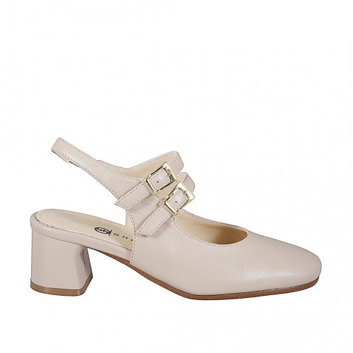 Slingback à bout rondu pour femmes style Mary Jane avec double courroie en cuir verni nude et talon 5 - Pointures disponibles:  32, 33, 34, 35, 42, 43, 44, 45, 46