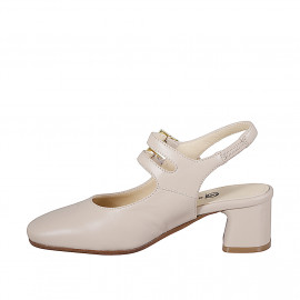 Slingback à bout rondu pour femmes style Mary Jane avec double courroie en cuir verni nude et talon 5 - Pointures disponibles:  32, 33, 34, 35, 42, 43, 44, 45, 46 2
