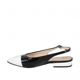 Slingback à bout pointu pour femmes avec bout droit en cuir verni noir et blanc et talon 2 - Pointures disponibles:  33, 34, 35, 42, 43, 44, 45 2