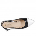 Woman's pointed slingback with captoe in black and white patent leather with heel 2 - Available sizes:  32, 33, 34, 35, 42, 43, 44, 45