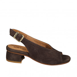 Woman's slingback sandal in brown suede with heel 4 - Available sizes:  32, 33, 34, 42, 43, 44, 45, 46