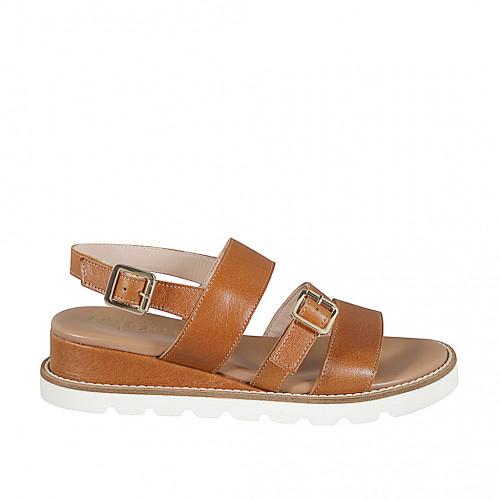 Women's sandal with leather-covered...