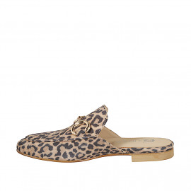 Sabo cerrado para mujer con accesorio dorado en gamuza moteada y tacón 1 - Tallas disponibles:  34, 35, 42, 43, 44, 45 2