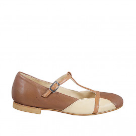Bailarinas para mujer con cinturón Charleston en piel marrón, coñac y beige tacon 1 - Tallas disponibles:  33, 34, 35, 42, 43, 45