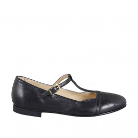 Bailarinas para mujer con cinturón Charleston en piel negra tacon 1 - Tallas disponibles:  33, 34, 35, 42, 43, 44