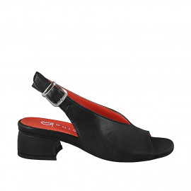 Woman's slingback sandal in black leather with heel 4 - Available sizes:  32, 33, 34, 35, 42, 43, 44, 45, 46
