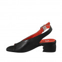 Woman's slingback sandal in black leather with heel 4 - Available sizes:  32, 33, 34, 35, 42, 43, 44, 45, 46