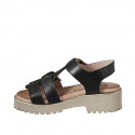 Sandale pour femmes avec 2 boucles réglables en cuir noir, semelle crantée et talon 4 - Pointures disponibles:  32, 33, 34, 42, 43, 44, 45, 46