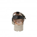 Woman's sandal with 2 adjustable buckles in black leather, treaded sole and heel 4 - Available sizes:  32, 33, 34, 42, 43, 44, 45, 46
