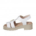 Sandalia para mujer con 2 hebillas ajustables en piel color blanco, suela dentada y tacón 4 - Tallas disponibles:  32, 33, 34, 42, 43, 44, 45, 46