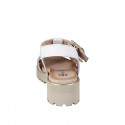 Sandalo da donna con 2 fibbie regolabili in pelle bianca, con carrarmato e tacco 4 - Misure disponibili: 32, 33, 34, 42, 43, 44, 45, 46