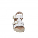 Woman's sandal with 2 adjustable buckles in white leather, treaded sole and heel 4 - Available sizes:  32, 33, 34, 42, 43, 44, 45, 46