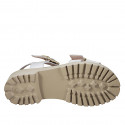 Sandalia para mujer con 2 hebillas ajustables en piel color blanco, suela dentada y tacón 4 - Tallas disponibles:  32, 33, 34, 42, 43, 44, 45, 46