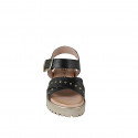 Sandales pour femmes à bandes croisées en cuir noir avec décoration de goujons d'or, semelle crantée et talon 4 - Pointures disponibles:  32, 33, 34, 42, 43, 44, 45, 46
