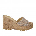 Sabot aperto con plantare in memory foam da donna in pelle stampata nude altezza zeppa in sughero 9 - Misure disponibili: 32, 33, 34