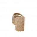 Mules pour femmes avec semelle intérieure en mousse à mémoire de forme en cuir imprimé nude et liège talon compensé 9 - Pointures disponibles:  32, 33, 34