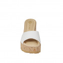 Women's open mules with memory foam insole made of white leather, cork wedge heel 9 - Available sizes:  32, 33, 34