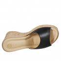 Mules pour femmes avec semelle intérieure en mousse à mémoire de forme en cuir noir et liège talon compensé 9 - Pointures disponibles:  32, 33, 34