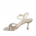 Sandalo da donna in pelle camoscio avorio con strass di cristalli, tacco 8. Design raffinato e di altissima qualità! - Misure disponibili: 32, 33, 34, 35, 42, 43, 44, 45, 46, 47
