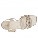 Woman's sandal in ivory suede with rhinestones, heel 8. Refined and top-quality design! - Available sizes:  32, 33, 34, 35, 42, 43, 44, 45, 46, 47