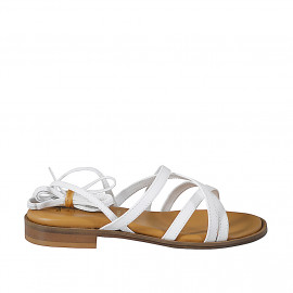 Women's sandal with crossed straps and slave laces in white leather with heel 2 - Available sizes:  32, 33, 34, 42, 43, 44, 45, 46