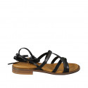 Sandalias para mujer con tiras cruzadas y lazos a la esclava en piel de color negro y tacón 2 - Tallas disponibles:  32, 33, 34, 42, 43, 44, 45, 46
