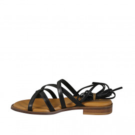 Sandalo da donna con listini incrociati e lacci a schiava in pelle nera con tacco 2 - Misure disponibili: 32, 33, 34, 42, 43, 44, 45, 46 2