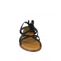 Sandalo da donna con listini incrociati e lacci a schiava in pelle nera con tacco 2 - Misure disponibili: 32, 33, 34, 42, 43, 44, 45, 46