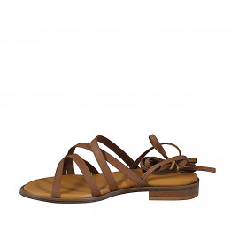 Women's sandal with crossed straps and slave laces in cognac leather with heel 2 - Available sizes:  32, 33, 34, 42, 43, 44, 45, 46 2