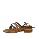Sandalias para mujer con tiras cruzadas y lazos a la esclava en piel de color cognac y tacón 2 - Tallas disponibles:  32, 33, 34, 42, 43, 44, 45