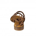 Sandalias para mujer con tiras cruzadas y lazos a la esclava en piel de color cognac y tacón 2 - Tallas disponibles:  32, 33, 34, 42, 43, 44, 45