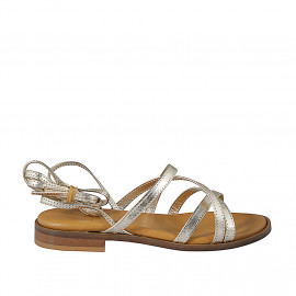 Sandales pour femmes à lanières croisées et lacets d'esclave en cuir lamé platiné et talon 2 - Pointures disponibles:  32, 33, 34, 42, 43, 44, 45, 46